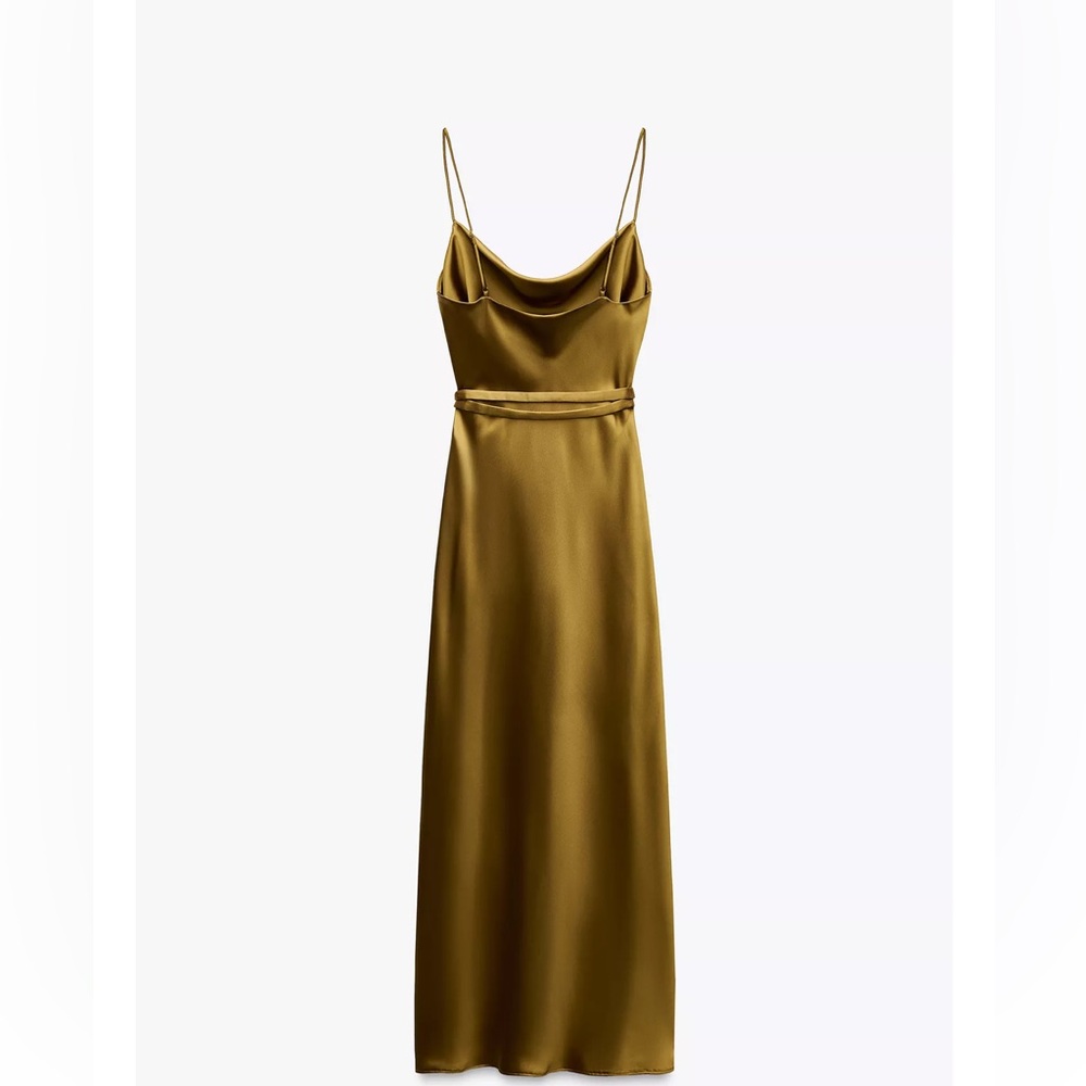 ZARA BLOGGERS FAV SATIN MIDI DRESS WITH BELT - Picture 6 of 7
